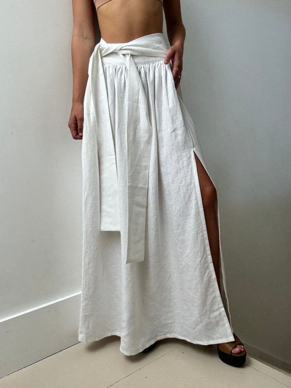 Kai Belted Linen Midi Skirt