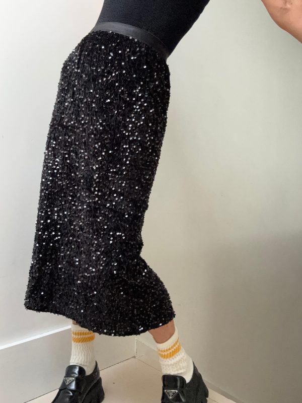 Black on Black Sequin Midi Skirt