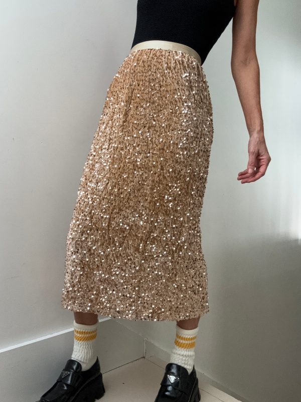 Champagne Sequin Midi Skirt