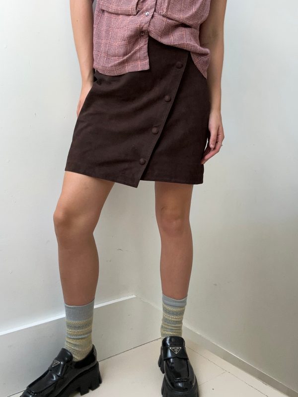 One Step Chocolate Suede Leather Skirt